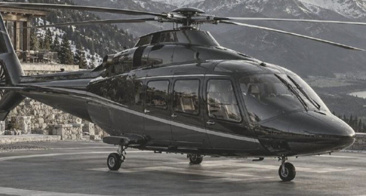 Helicopter on a mountain helipad